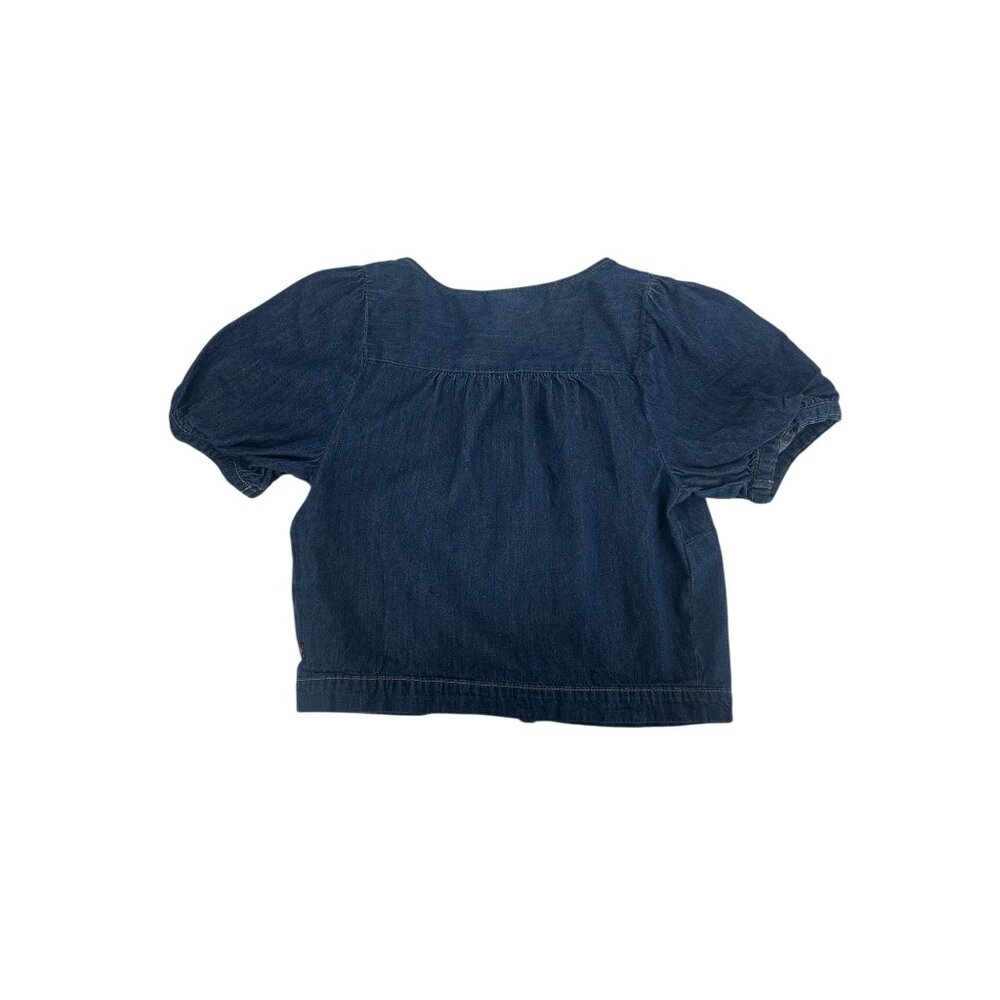 💙 Levi’s Dark Wash Denim Puff Sleeve Crop Blouse Small 💙 - Picture 5 of 8